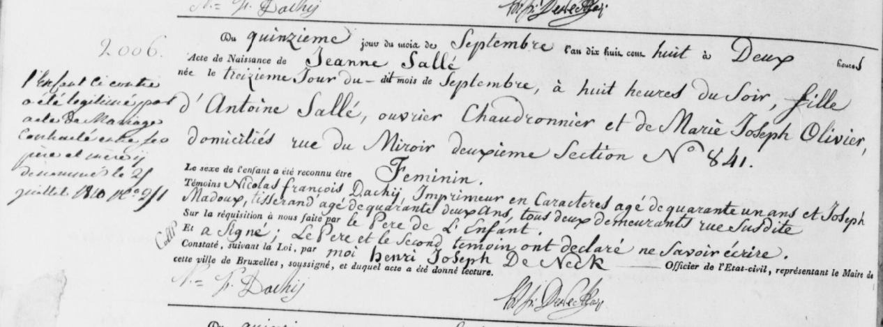 Acte de naissance de Jeanne SALLE