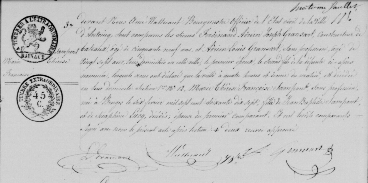 Document de décès de Marie Thérése Françoise SAMPONT