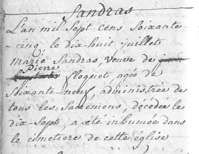 Document de décès de Marie Marguerite SANDRAS