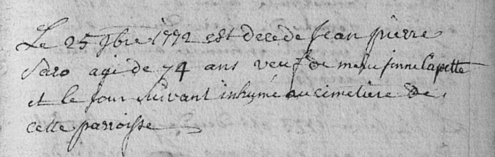 Document de décès de Jean Pierre SAROT