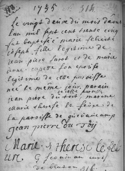 Acte de naissance de Marie Félicité Joseph SAROT