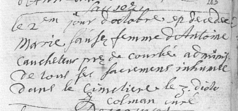 Document de décès de Marie SAUSSEZ