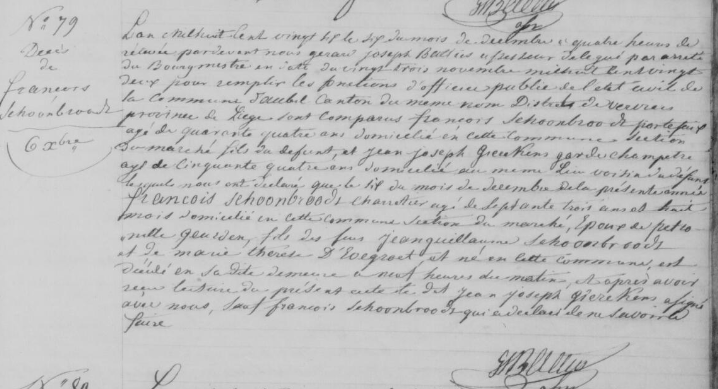 Document de décès de François SCHOONBROODT