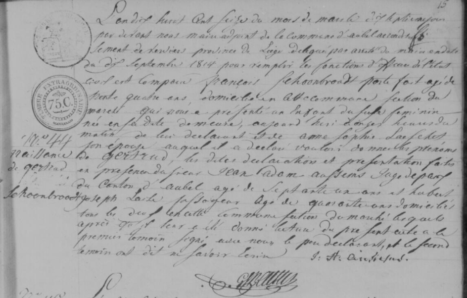 Acte de naissance de Gertrude SCHOONBROODT