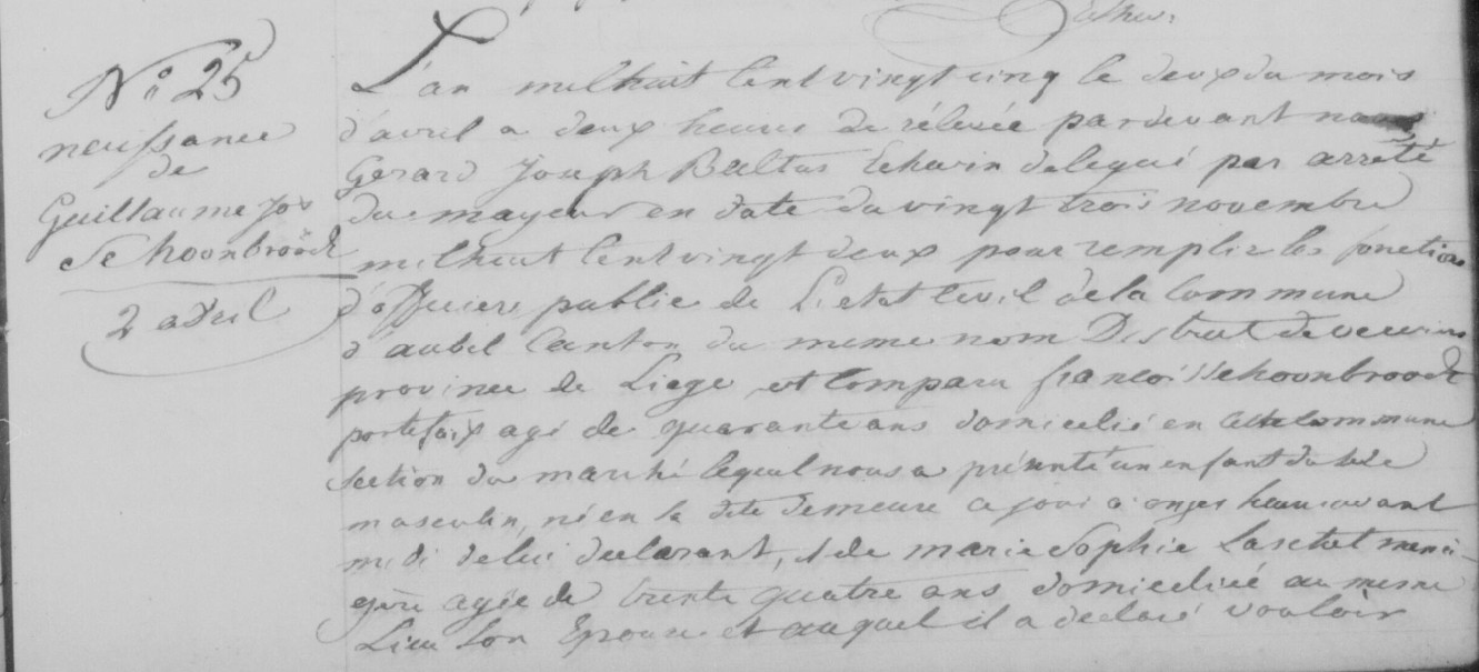 Acte de naissance de Guillaume SCHOONBROODT