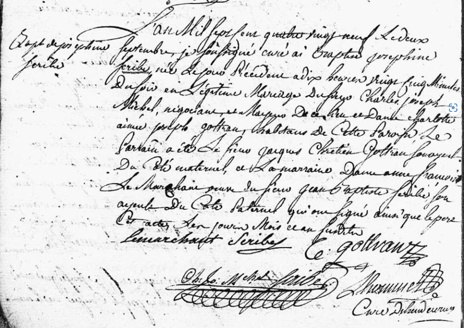 Acte de naissance de Joséphine SCRIBE