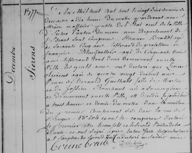 Document de décès de Livina SIERENS