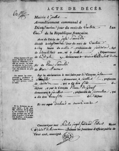 Document de décès de Josse SMERALDI