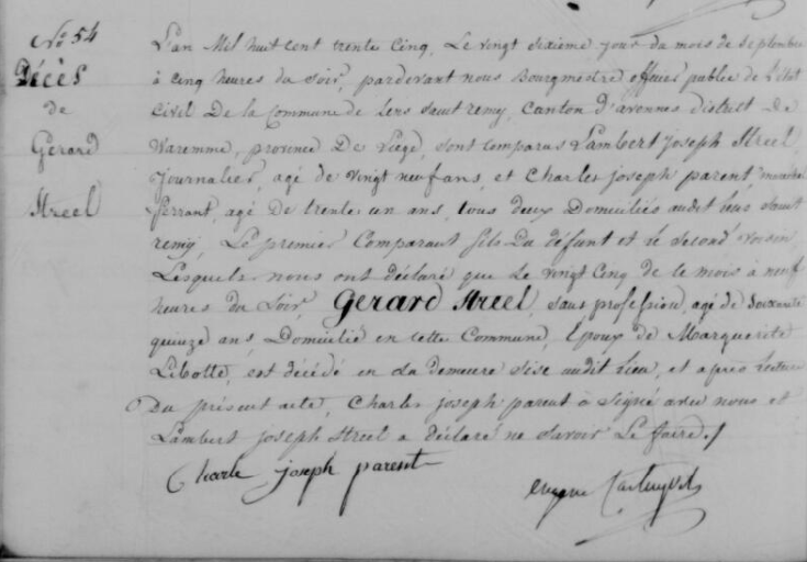 Document de décès de Gérard Martin Joseph STREEL