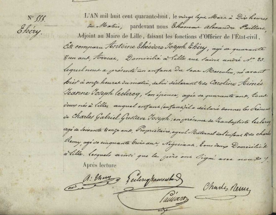 Acte de naissance de Charles Gabriel Gustave Joseph THERY