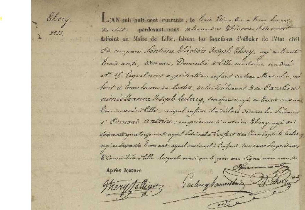 Acte de naissance de Charles Gustave Joseph THERY