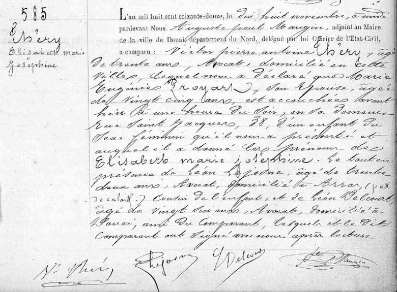 Acte de naissance de Elisabeth, Marie, Josephine THERY (**)