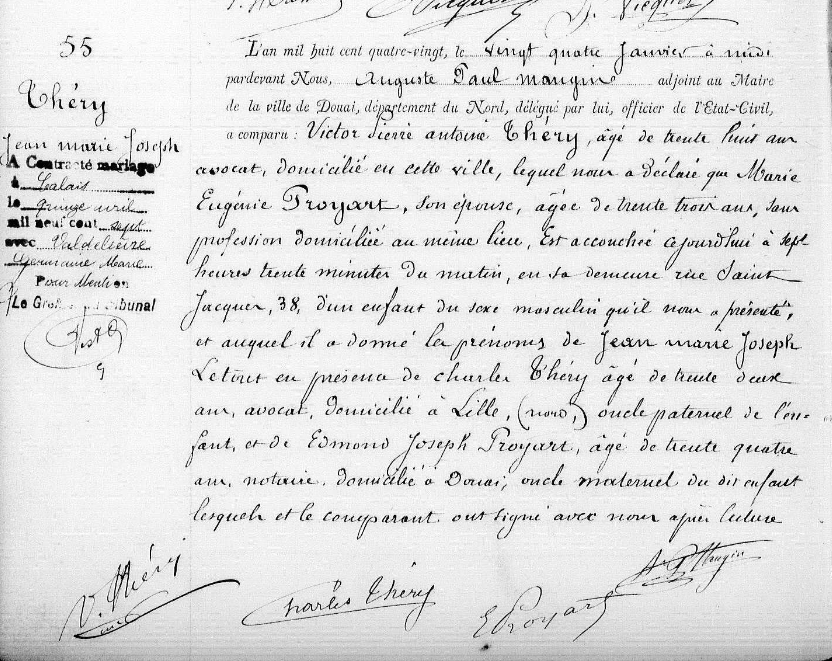 Acte de naissance de Jean Marie Joseph THERY