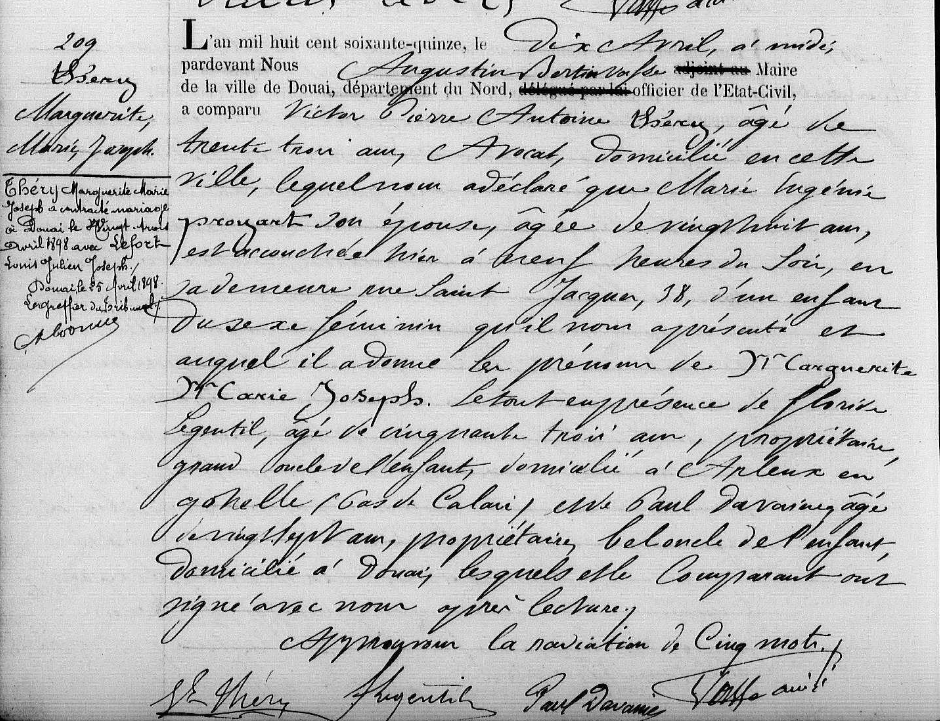 Acte de naissance de Marguerite Marie THERY