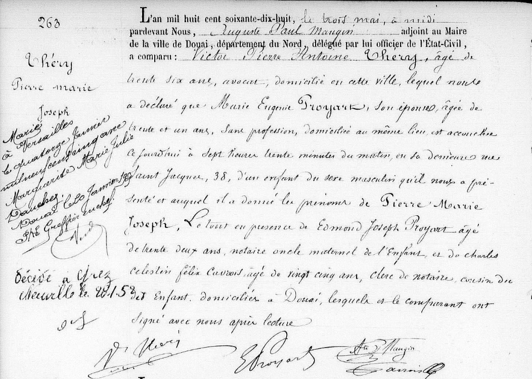 Acte de naissance de Pierre Marie Joseph THERY