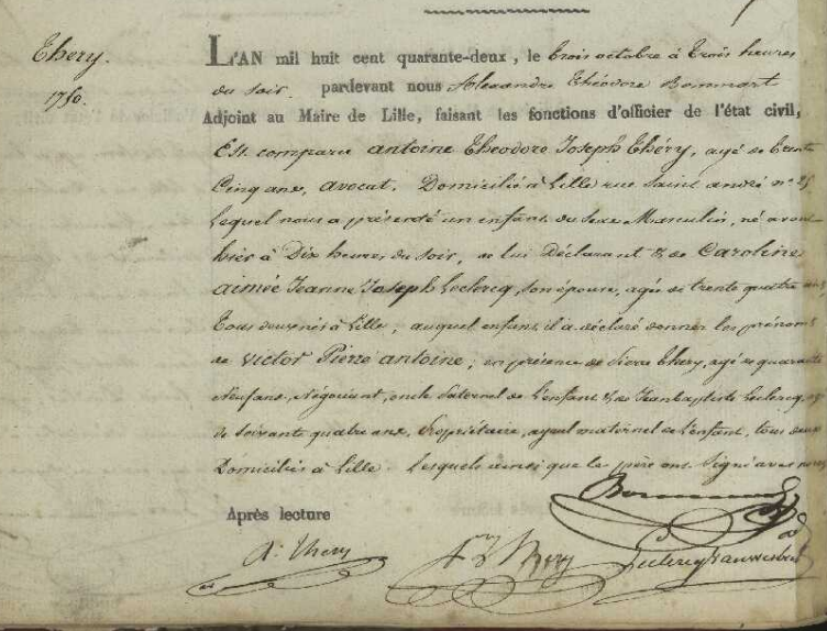 Acte de naissance de Victor Pierre Antoine THERY
