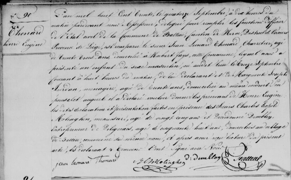 Acte de naissance de Henri Eugène THONARD