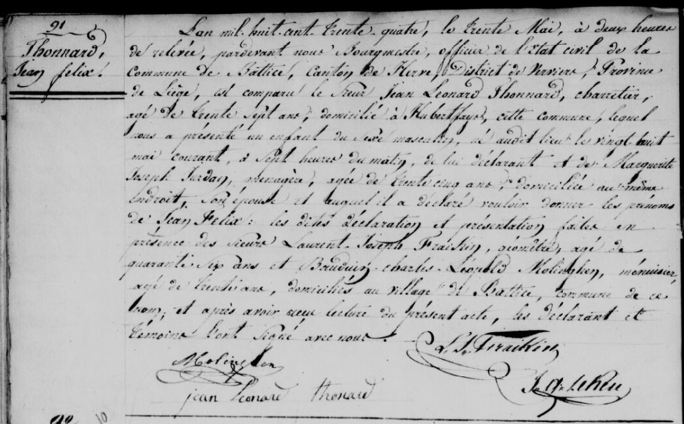 Acte de naissance de Jean Félix THONARD