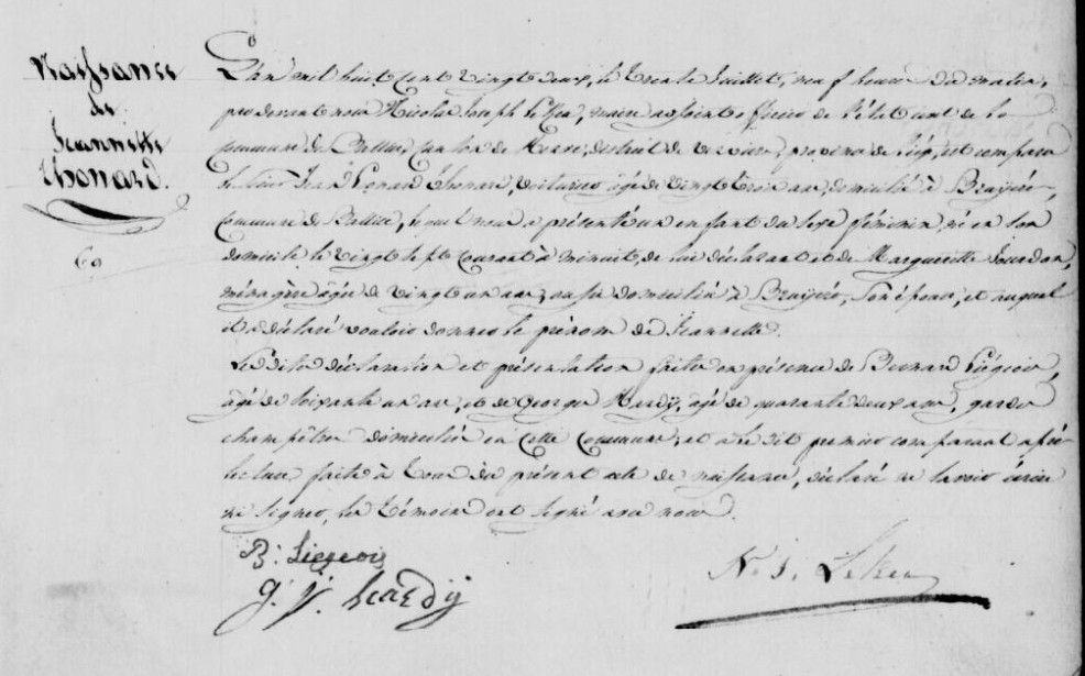 Acte de naissance de Jeannette THONARD