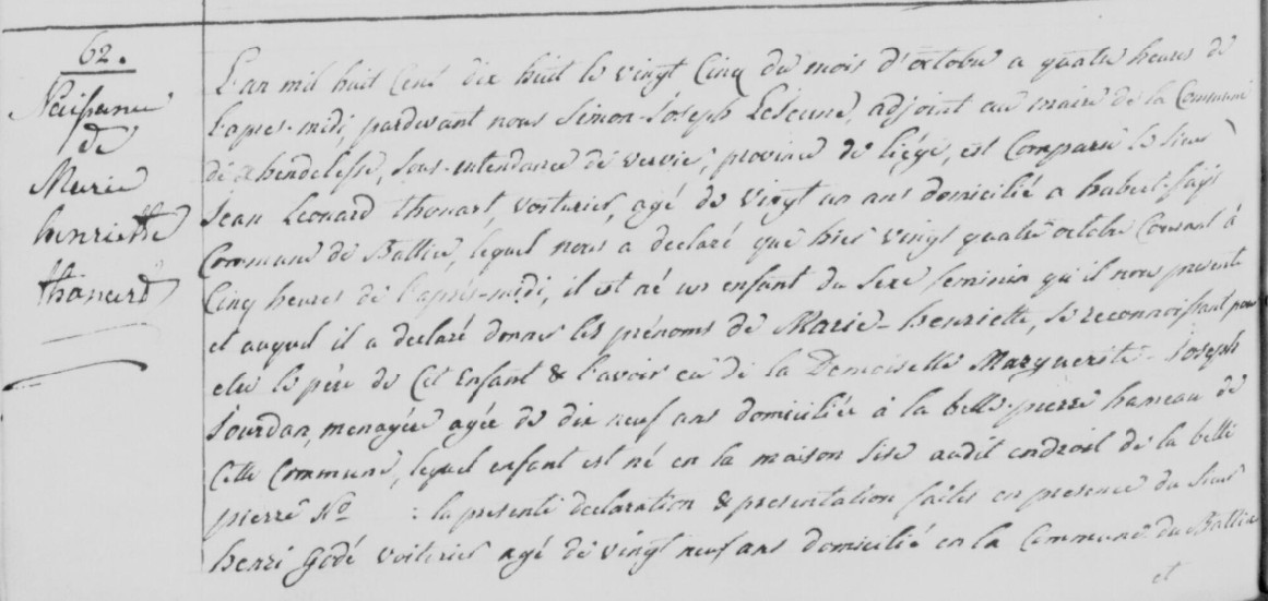 Acte de naissance de Marie Henriette THONARD