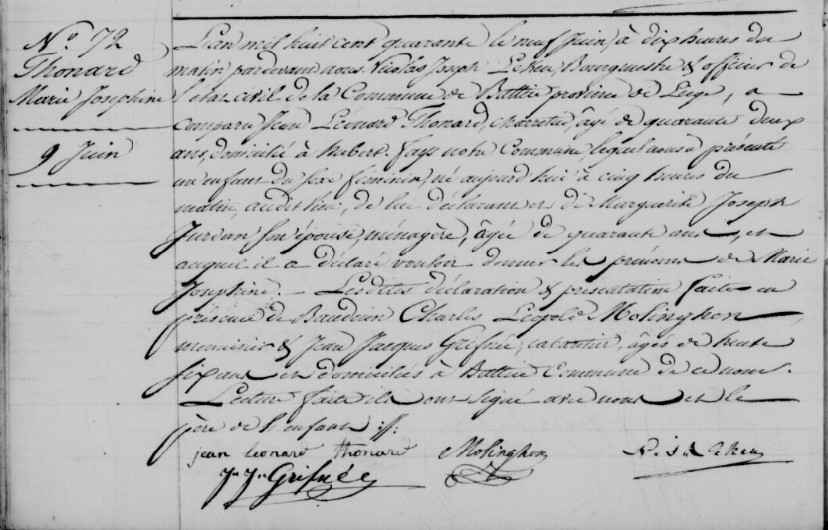 Acte de naissance de Marie Joséphine THONARD