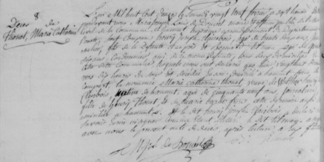 Document de décès de Marie Catherine THONET