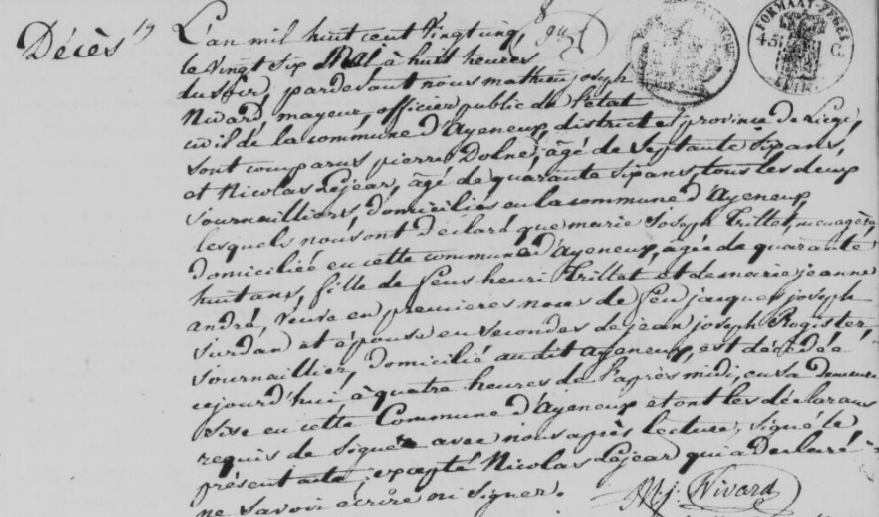 Document de décès de Marie Joseph TRILLET