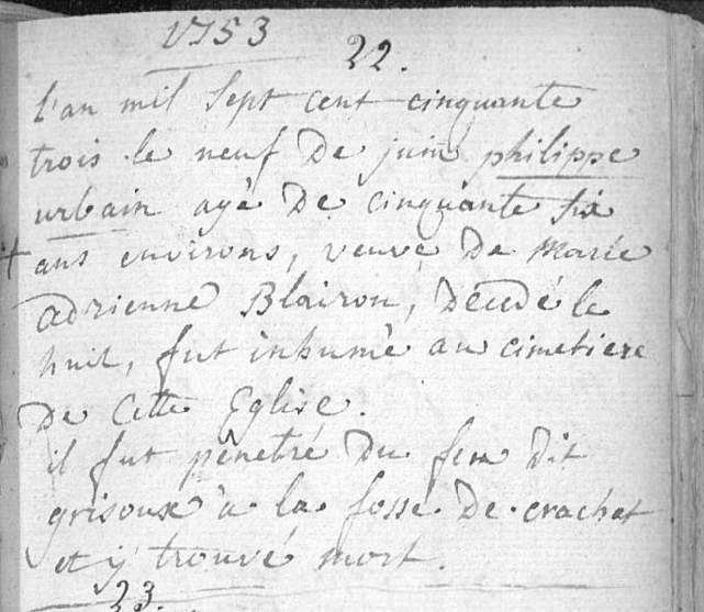 Document de décès de Philippe URBAIN