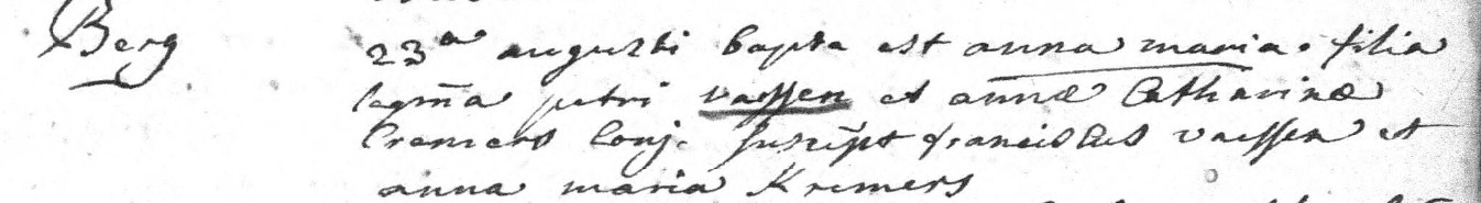 Acte de naissance de Anne Marie VAESSEN