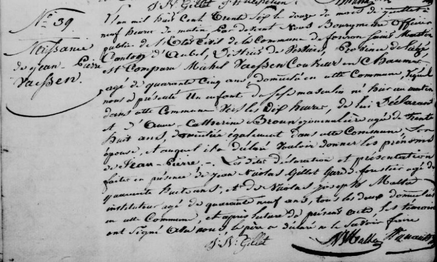 Acte de naissance de Jean-Pierre VAESSEN