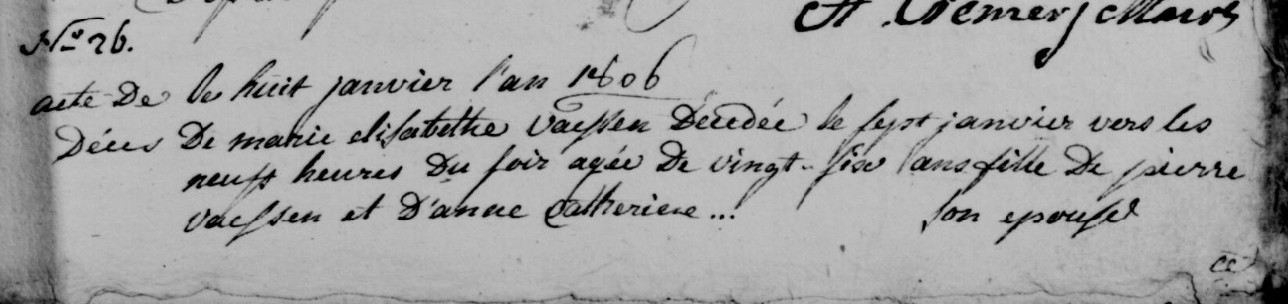 Acte de naissance de Marie Elisabeth VAESSEN