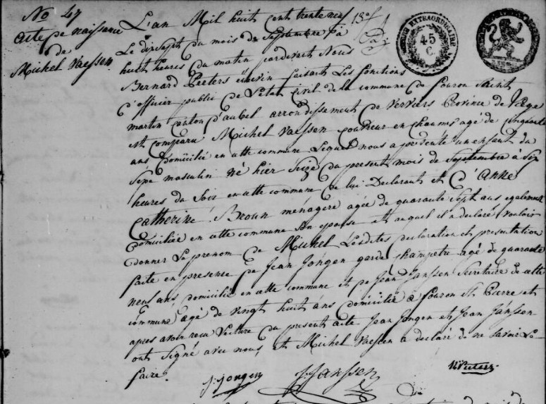 Acte de naissance de Michel VAESSEN