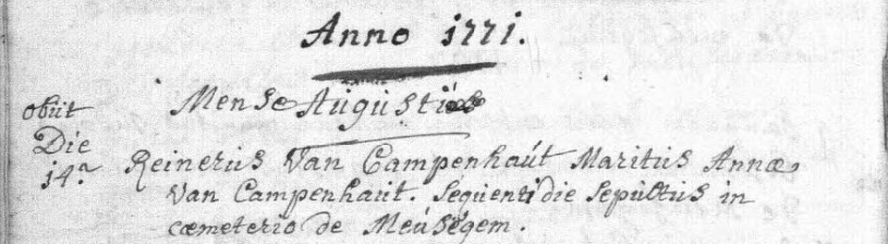 Document de décès de Renerius Van CAMPENHOUT