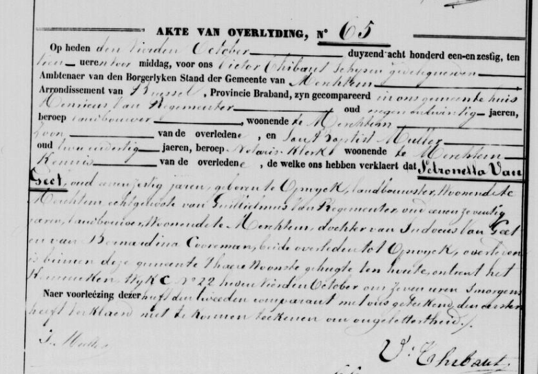 Document de décès de Petronella van GEERT