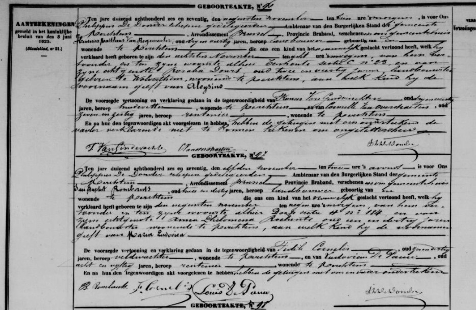 Acte de naissance de Aloysius VAN REGEMEUTER