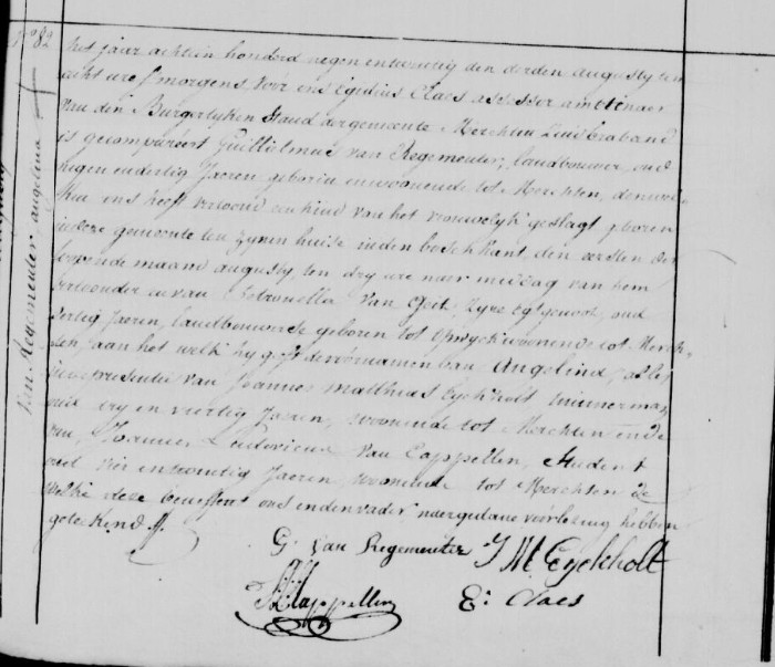 Acte de naissance de Angelina VAN REGEMEUTER