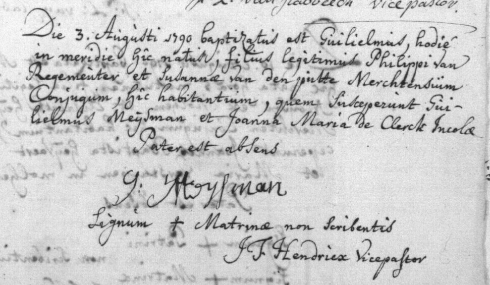 Acte de naissance de Guillelmus VAN REGEMEUTER