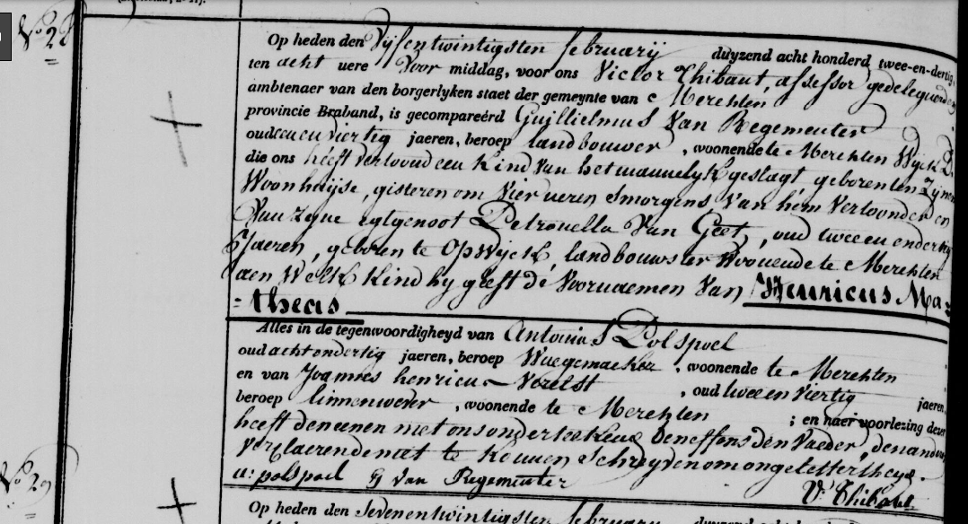 Acte de naissance de Henricus Matheas VAN REGEMEUTER