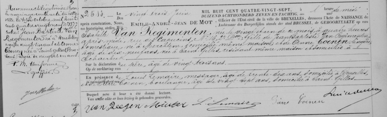 Acte de naissance de Isabelle VAN REGEMEUTER