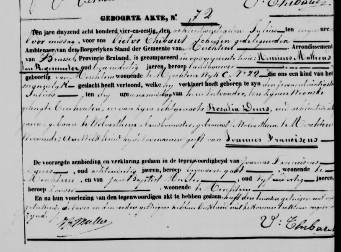 Acte de naissance de Joannes Franciscus Jean François VAN REGEMEUTER