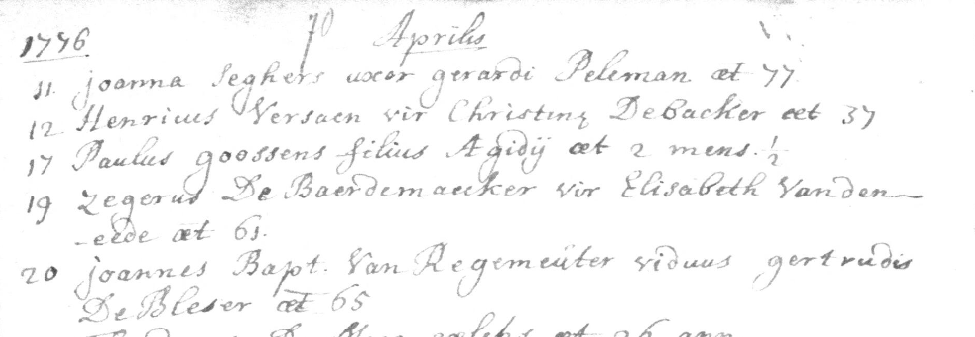 Document de décès de Joannes Baptist VAN REGEMEUTER