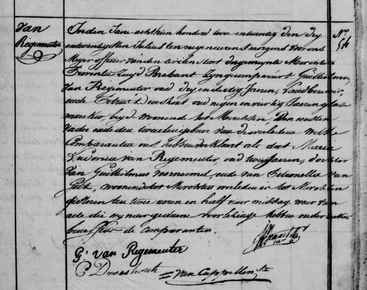 Document de décès de Maria Ludovica VAN REGEMEUTER