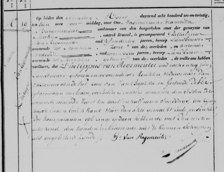 Document de décès de Philippus VAN REGEMEUTER