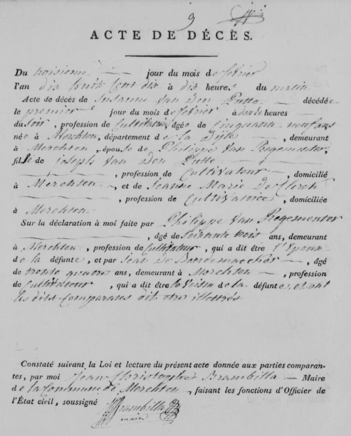 Document de décès de Suzanna VAN DE PUTTE
