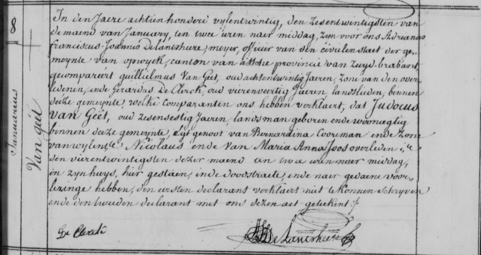 Document de décès de Judocus van GEET