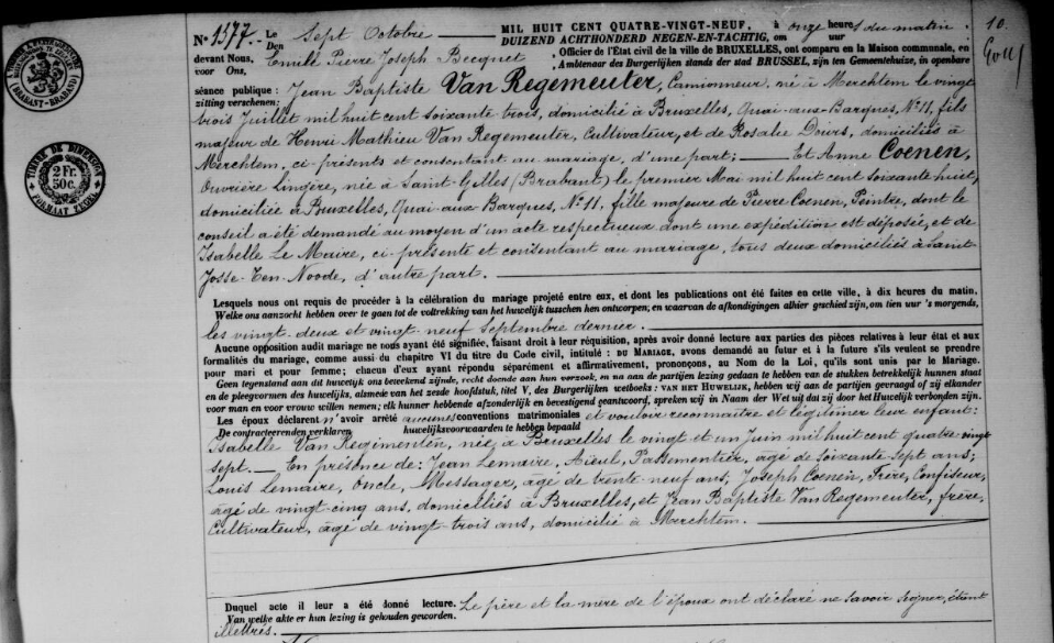 Document numérisé de mariage