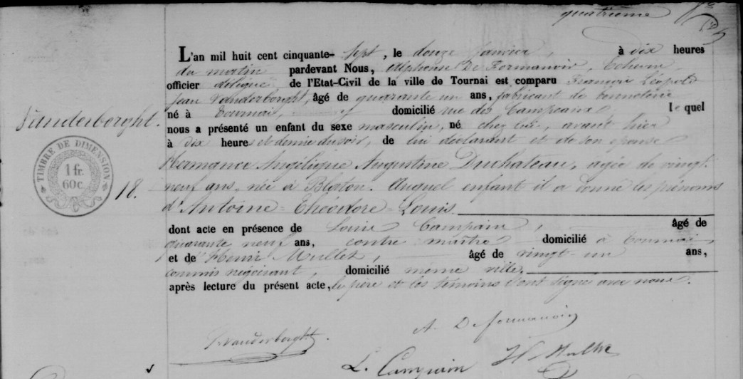 Acte de naissance de Antoine Théodore Louis VANDERBORGHT