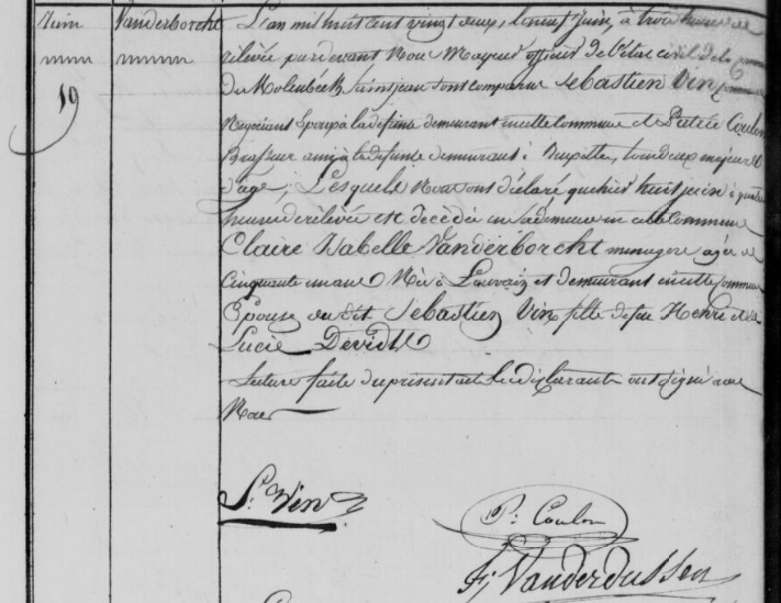Document de décès de Claire Isabelle VANDERBORGHT