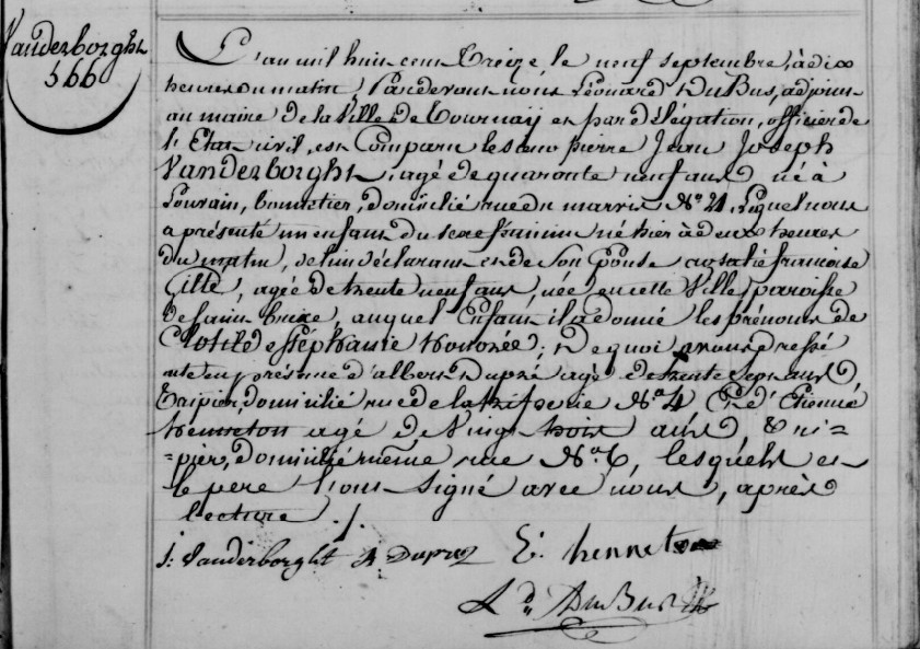 Acte de naissance de Clothilde Stéphanie VANDERBORGHT