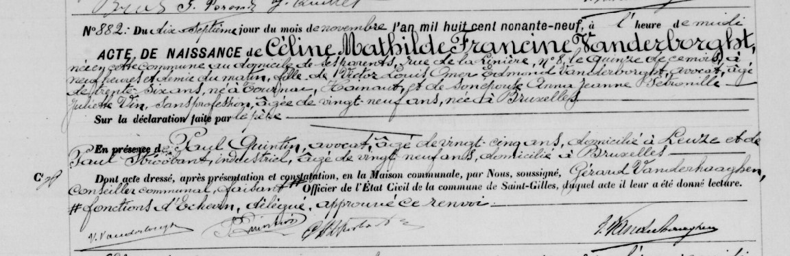 Acte de naissance de Céline Mathilde Françine VANDERBORGHT
